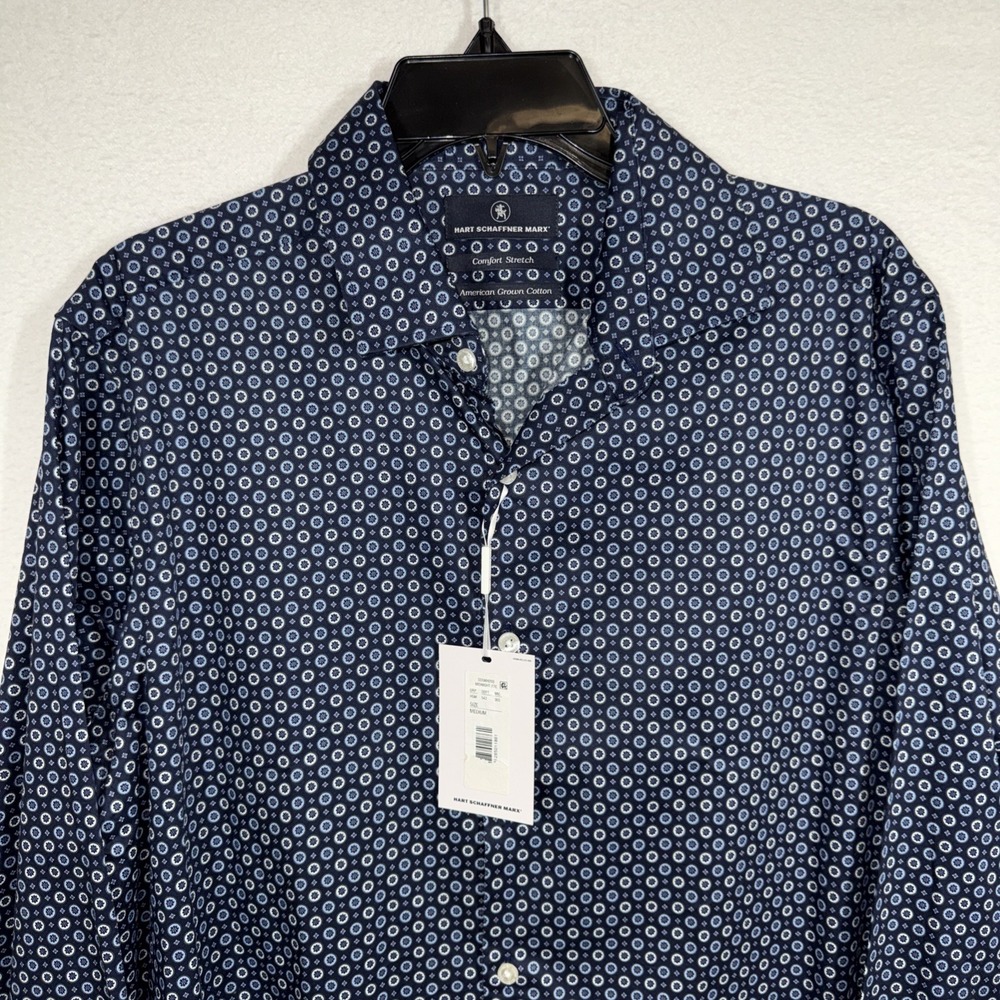 Hart Schaffner Marx Comfort Stretch Button Up Shirt Cotton Size M Blue Circles - Picture 2 of 13